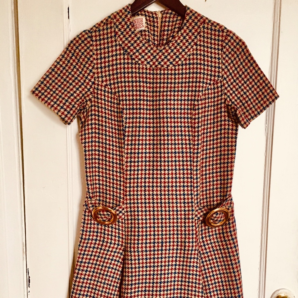 Vintage 60s mod houndstooth wool mini dress